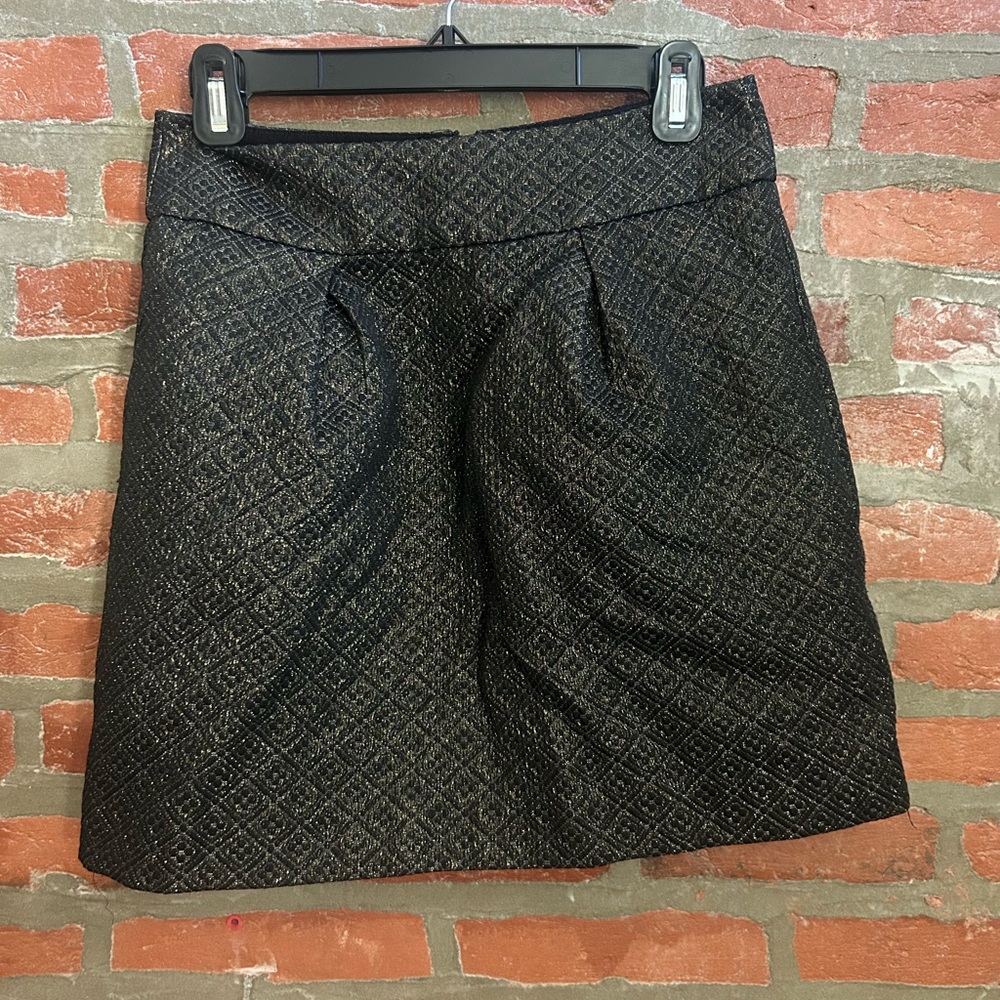 LOFT Black Textured A-Line Skirt with Subtle Metallic Sheen